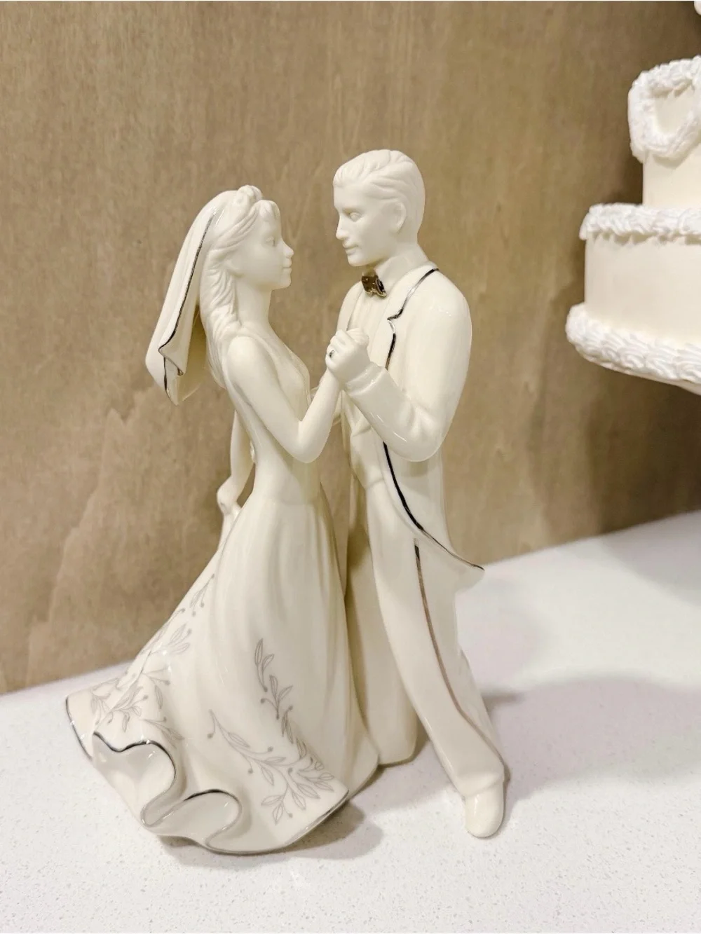 Lenox Ivory Bride and Groom Cake Topper with Silver Accents